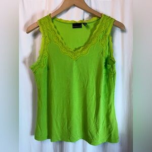 Citiknit Vibrant Green Lace Trim Tank Top